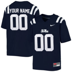 Custom Ole Miss Rebels Football Navy Blue Home Jersey - All Stitched