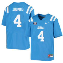 Quinshon Judkins Ole Miss Rebels College Football Powder Blue Jersey - All Stitched