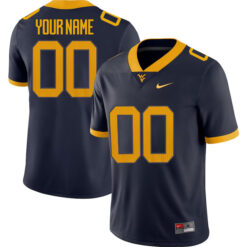 Alternative view of West Virginia Mountaineers College Football Navy Custom Game Jersey - All Stitched