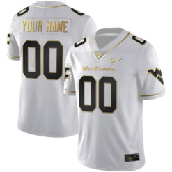 Alternative view of West Virginia Mountaineers College Football White Gold "Gold Series" Custom Jersey - All Stitched