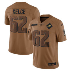 Alternative view of Jason Kelce Philadelphia Eagles 2023 Salute To Service Brown Jersey - All Stitched
