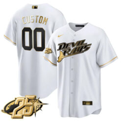 Alternative view of Tampa Bay Rays 25th Anniversary White Gold Custom Jersey - All Stitched