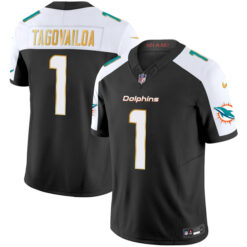 Alternative view of Tua Tagovailoa Miami Dolphins Alternate Black "Gold Trim" Vapor F.U.S.E Limited Jersey - All Stitched