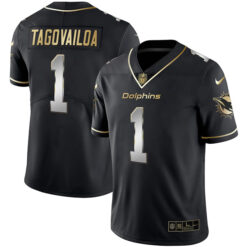 Alternative view of Tua Tagovailoa Miami Dolphins Alternate Black Gold Vapor Untouchable Limited Jersey - All Stitched