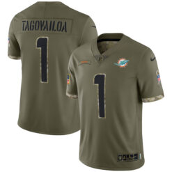 Alternative view of Tua Tagovailoa Miami Dolphins Olive 2022 Salute To Service Jersey - All Stitched