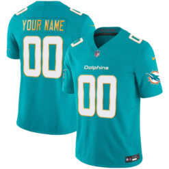 Alternative view of Miami Dolphins Aqua "Gold Trim" Vapor F.U.S.E Limited Custom Jersey - All Stitched