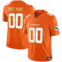 Alternative view of Miami Dolphins Orange "Gold Trim" Vapor F.U.S.E Limited Custom Jersey - All Stitched