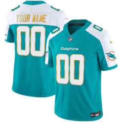 Alternative view of Miami Dolphins Alternate Aqua "Gold Trim" Vapor F.U.S.E Limited Custom Jersey - All Stitched