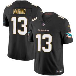 Alternative view of Dan Marino Miami Dolphins Black "Gold Trim" Vapor F.U.S.E Limited Jersey - All Stitched