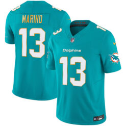 Alternative view of Dan Marino Miami Dolphins Aqua "Gold Trim" Vapor F.U.S.E Limited Jersey - All Stitched