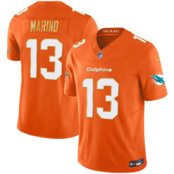 Alternative view of Dan Marino Miami Dolphins Orange "Gold Trim" Vapor F.U.S.E Limited Jersey - All Stitched