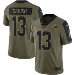 Alternative view of Dan Marino Miami Dolphins Olive 2021 Salute To Service Jersey - All Stitched