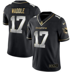 Alternative view of Jaylen Waddle Miami Dolphins Alternate Black Gold Vapor Untouchable Limited Jersey - All Stitched