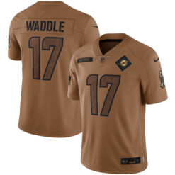 Alternative view of Jaylen Waddle Miami Dolphins Brown 2023 Salute To Service Jersey - All Stitched