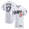 Shohei Ohtani Dodgers Gold Trim jersey in white