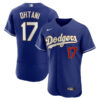 Shohei Ohtani Dodgers Gold Trim jersey in royal