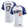 Shohei Ohtani Dodgers Gold Trim jersey in white