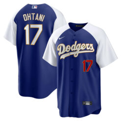 Alternative view of LA Dodgers Shohei Ohtani Royal Gold Trim Stitched Jersey
