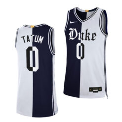 Alternative view of Jayson Tatum Duke Blue Devils White/Navy Split Custom Jersey - All Stitched