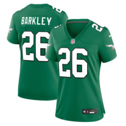 Alternative view of Saquon Barkley Philadelphia Eagles Green Throwback Game Jersey - All Stitched