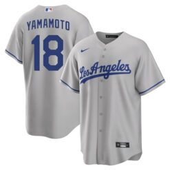 Alternative view of Yoshinobu Yamamoto Los Angeles Dodgers Gray Stitched Jersey