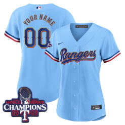 Alternative view of Texas Rangers 2024 Gold Collection Light Blue Custom Jersey - All Stitched