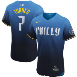 Trea Turner Philadelphia Phillies 2024 Blue City Connect "Philly" Jersey - All Stitched