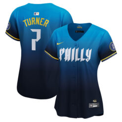 Women's Trea Turner Philadelphia Phillies 2024 Blue City Connect "Philly" Jersey - All Stitched