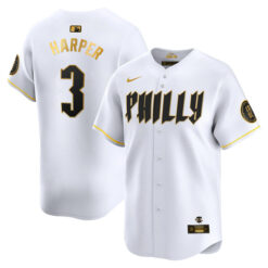 Bryce Harper Philadelphia Phillies 2024 White Gold City Connect "Philly" Limited Jersey - All Stitched