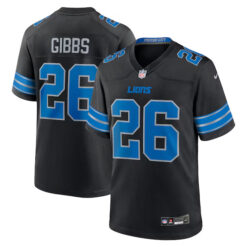 Jahmyr Gibbs Detroit Lions Black Game Stitched Jersey