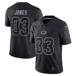 Aaron Jones Green Bay Packers Black RFLCTV Limited Jersey