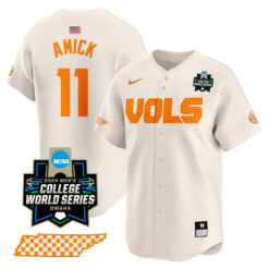billy amick tennessee volunteers college baseball world series cream jersey
