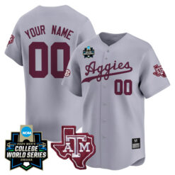 Custom Texas A&M College Baseball World Series Jersey - Gray