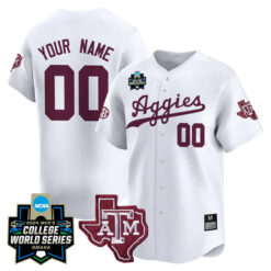 Custom Texas A&M College Baseball World Series Jersey - White