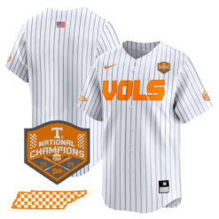 tennessee volunteers college world series champions jersey in white pinstripe