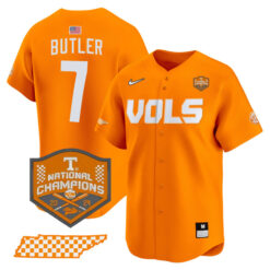Butler 7 Tennessee Volunteers College Baseball World Series Champions Jersey - Orange