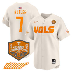 Butler 7 Tennessee Volunteers College Baseball World Series Champions Jersey - Cream