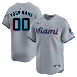 Custom Miami Marlins Grey Road Limited Jersey - All Stitched