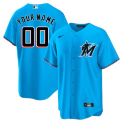 Custom Miami Marlins Blue Alternate Jersey - All Stitched