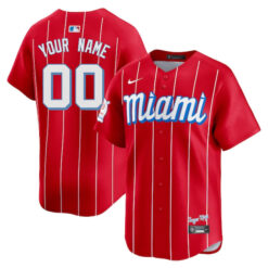 Custom Miami Marlins Red City Connect Limited Jersey - All Stitched