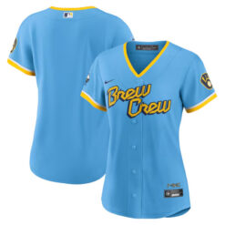 Alternative view of Milwaukee Brewers Blank Powder Blue City Connect Jersey - All Stitched