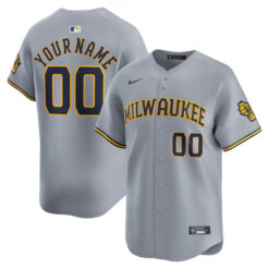 Custom Milwaukee Brewers Grey Away Limited Jersey - All Stitched