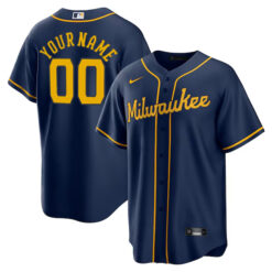 Custom Milwaukee Brewers Navy Alternate Jersey - All Stitched