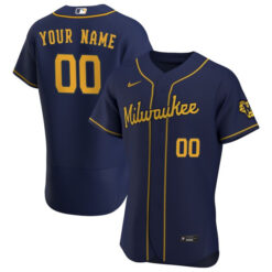 Custom Milwaukee Brewers Navy Alternate Game Jersey - All Stitched