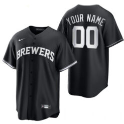 Custom Milwaukee Brewers Black White Jersey - All Stitched