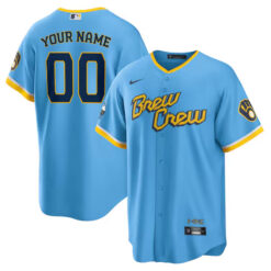 Custom Milwaukee Brewers Powder Blue City Connect Jersey - All Stitched