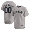 Custom New York Yankees Grey Away Limited Jersey - All Stitched