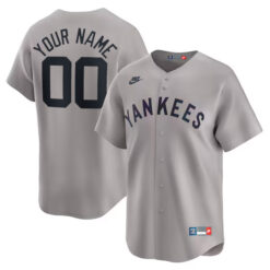 Custom New York Yankees Grey Cooperstown Throwback Limited Jersey - All Stitched