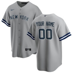 Custom New York Yankees Grey Away Jersey - All Stitched