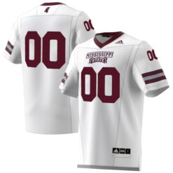 Alternative view of Custom Mississippi State Bulldogs Football White Premier Strategy Jersey - All Stitched